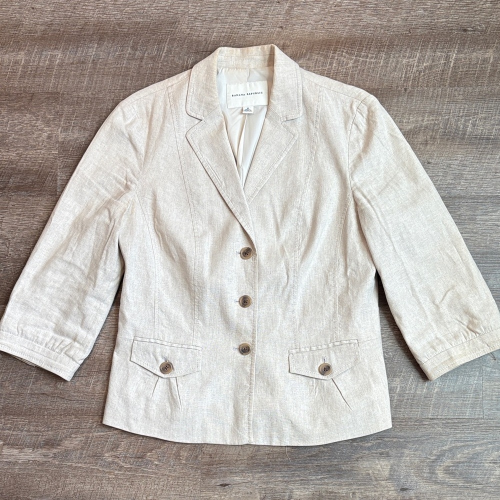 Banana Republic Linen Blend Blazer Jacket Women’s 8 Ivory 3/4 Sleeve